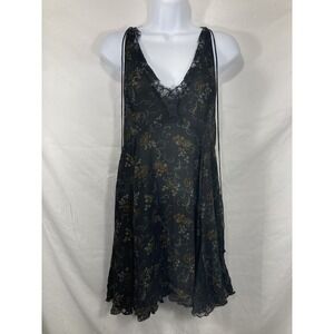 Free People Black Lace Floral Print Tank Lingerie, Dress Boho Y2K Size Small